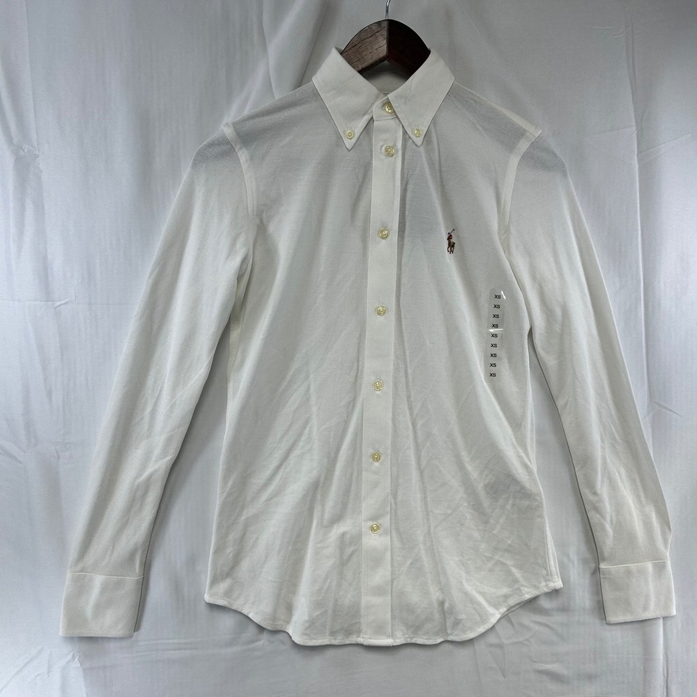 Ralph Lauren Knit Oxford Shirt Womens XS White Embroidered Pony